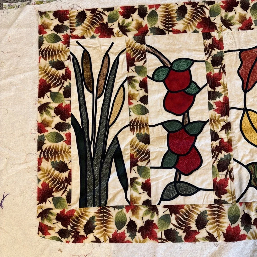 Handmade Fall Appliqué Quilted Wall Hanging Unfinished, Needs Binding 42x28